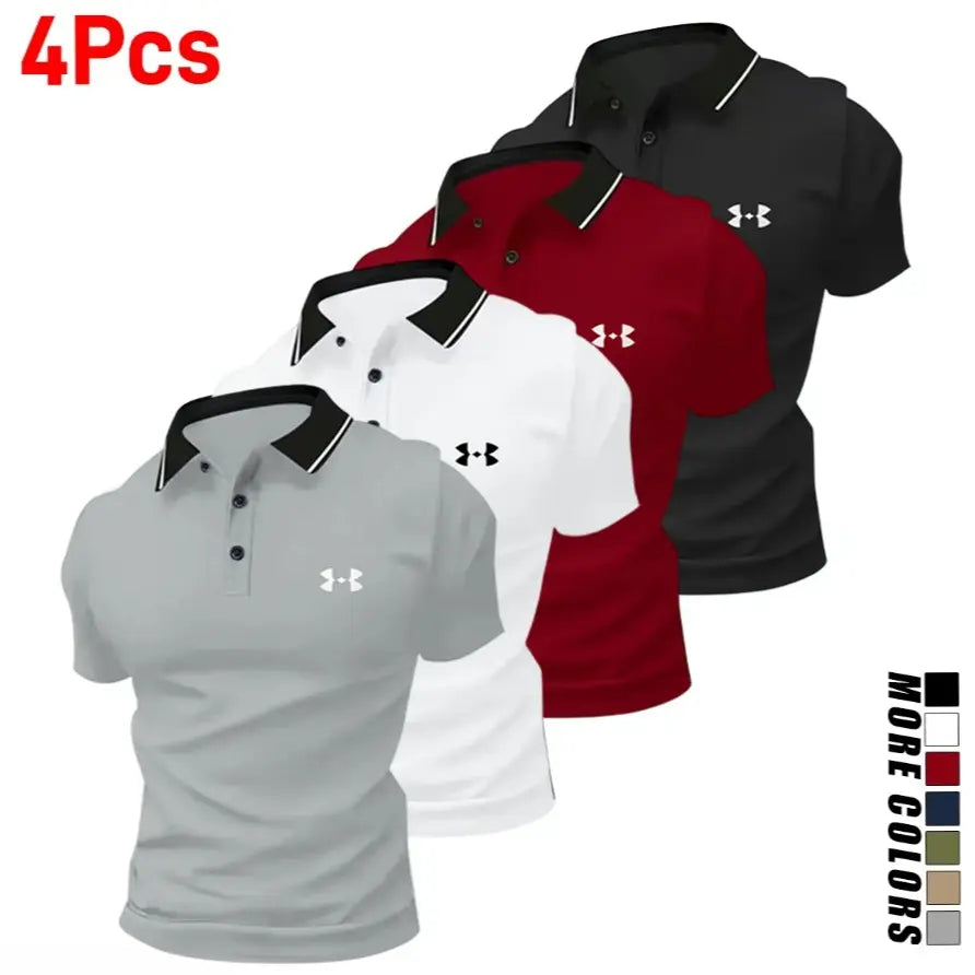 Men's Print Stretch Polo Shirts 4-Pack Comfortable Golf Casual Summer Tops