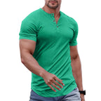Men's Slim Fit Henley Athletic Longline Workout T-Shirt Heavyweight Stretch
