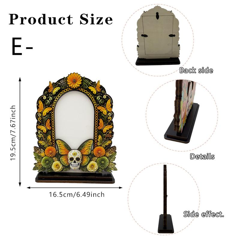 Traditional Día de los Muertos Wooden Picture Frame - Mexican Altar Tabletop Display, Multi-Style Photo Holder with Skulls/Marigolds, Indoor Recreation Home Decor
