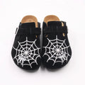 Gothic Men's Boston-Style Clogs with Spider & Web Embroidery, Comfort Cork Footbed, Adjustable Buckle Casual Slip-On Shoes