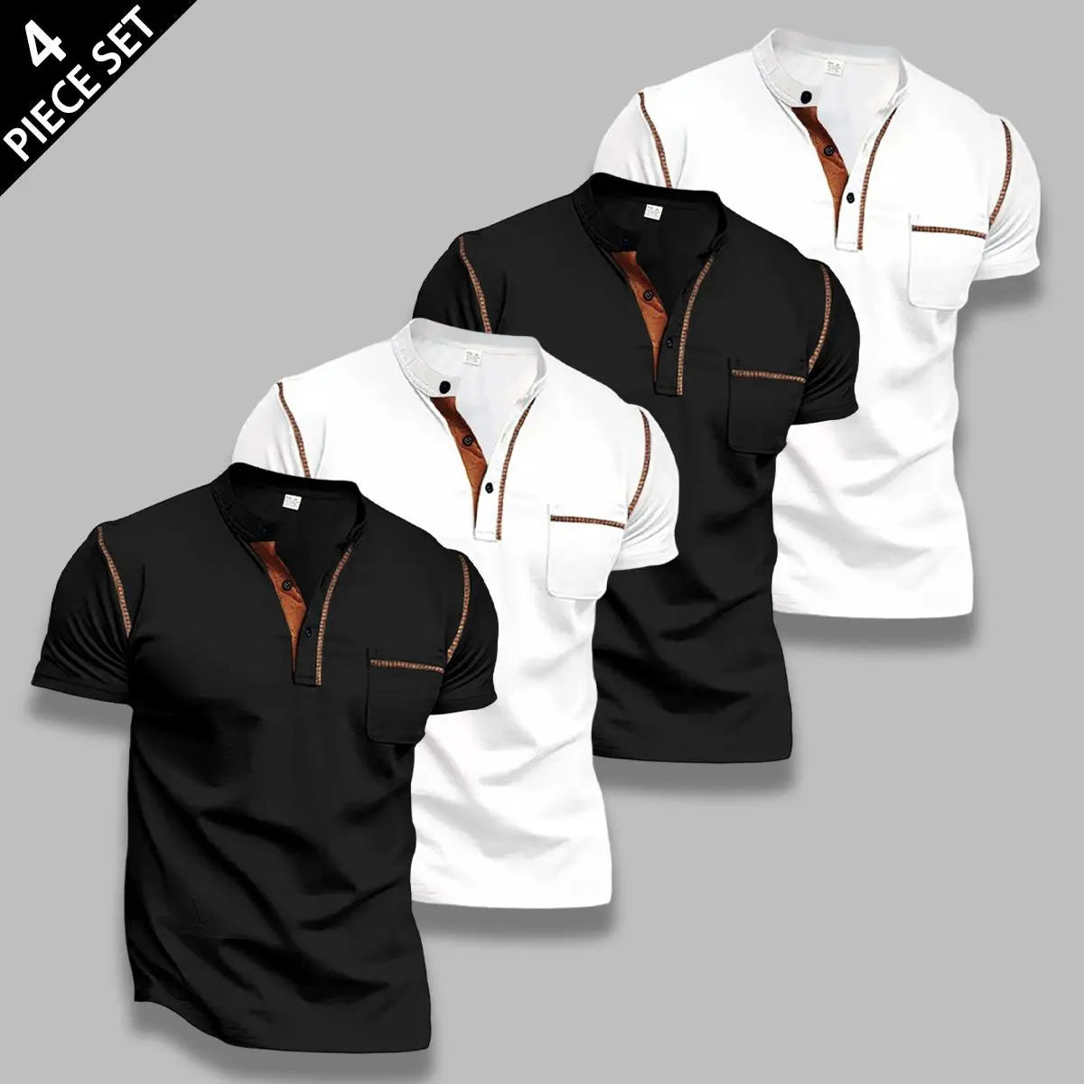 Men's 4-Pack Slim Fit Short Sleeve Henley T-Shirts with Chest Pocket
