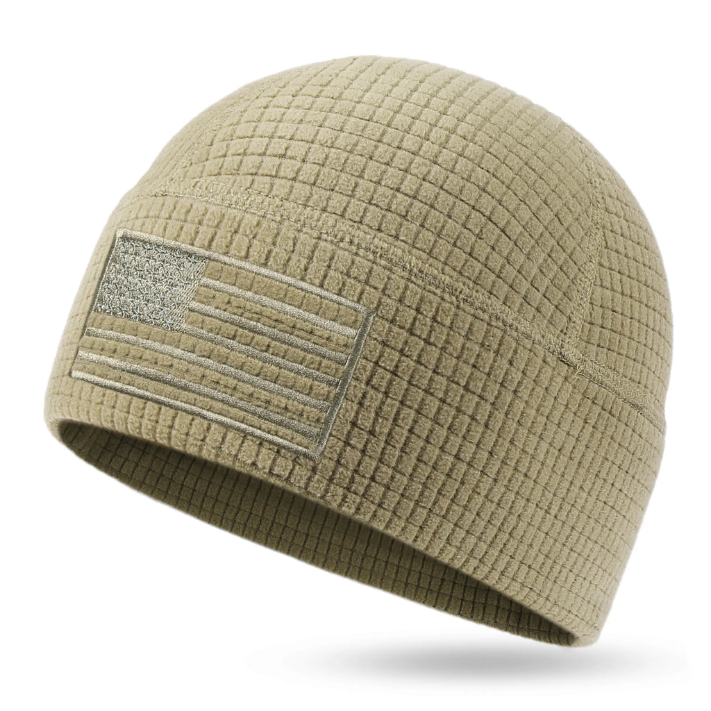 OUTDOOR SHAPING Patriotic American Flag Waffle Grid Recycled Poly Fleece Beanie - Casual, Soft Lightweight Adult Skull Cap, One Size Patriotic Hat with Waffle Fleece Traps Warmth, Accessories Adults for Running, Cool Gifts for Guys