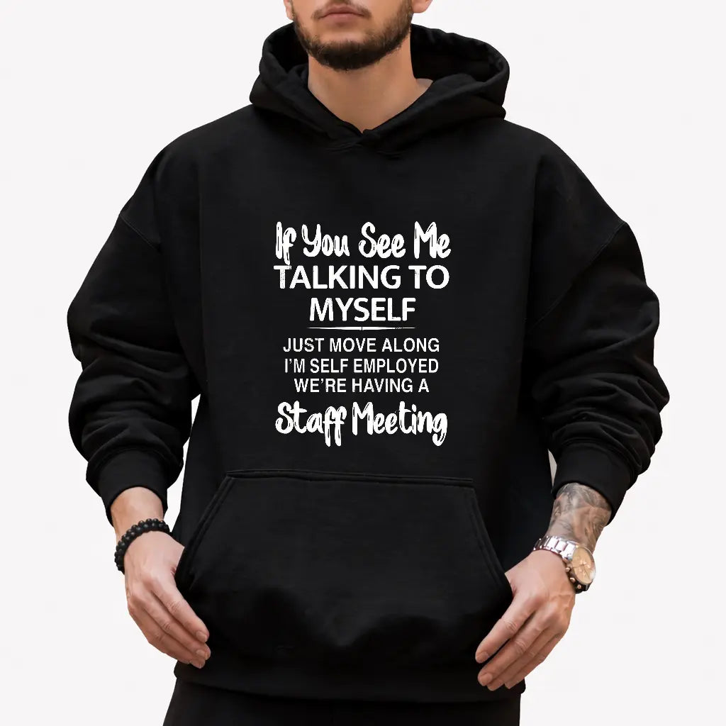 Plus Size Men's Short Sleeve Graphic Print "If You See Me Talking to Myself" T-shirt for Summer, Outdoor Sports Tees