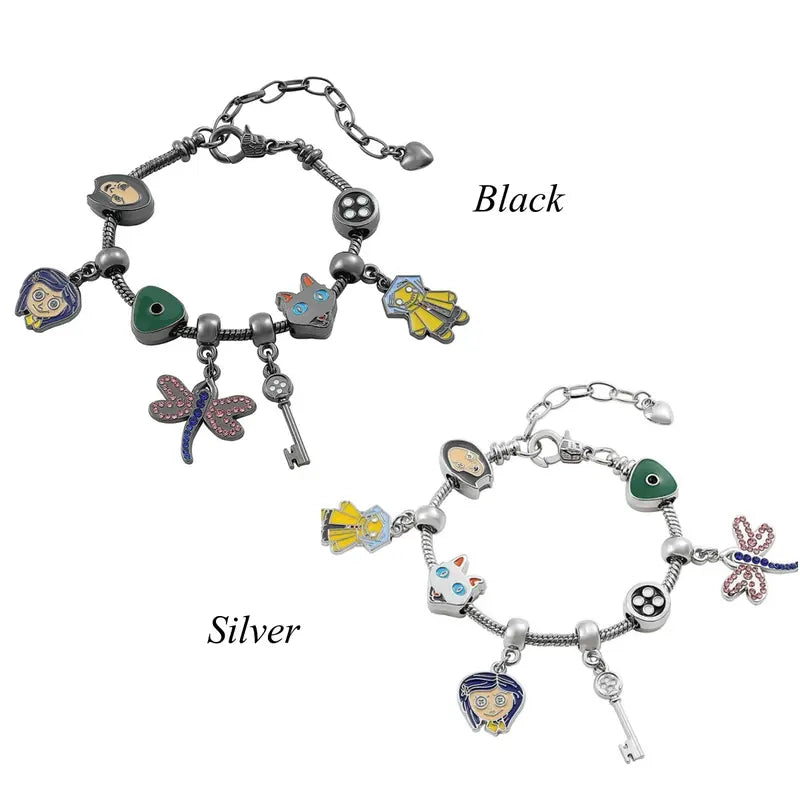 Corallne Secret Door Charm Bracelet with Enamel Button and Key Pendants