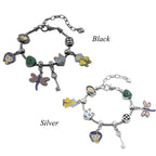 Corallne Secret Door Charm Bracelet with Enamel Button and Key Pendants