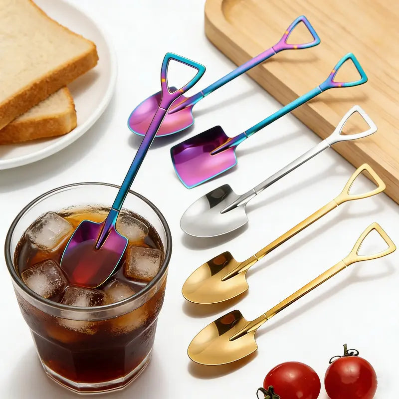 Retro Stainless Steel Spoons Set - 6/8PCS Square & Pointed Cutlery, 6PCS Silver Dessert Flatware with Serving Forks, Quirky Shape Sparks Smiles, Ice Cream Scoops, Tableware for Home Kitchen, Party Gifts, Bowl Spoon