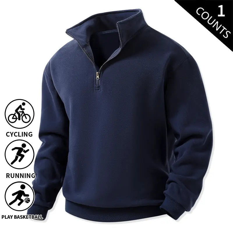 Men’s 3-Pack Quarter-Zip Fleece Sweatshirts, Soft Stand-Collar Loose-Fit Athletic Long-Sleeve Pullover Tops