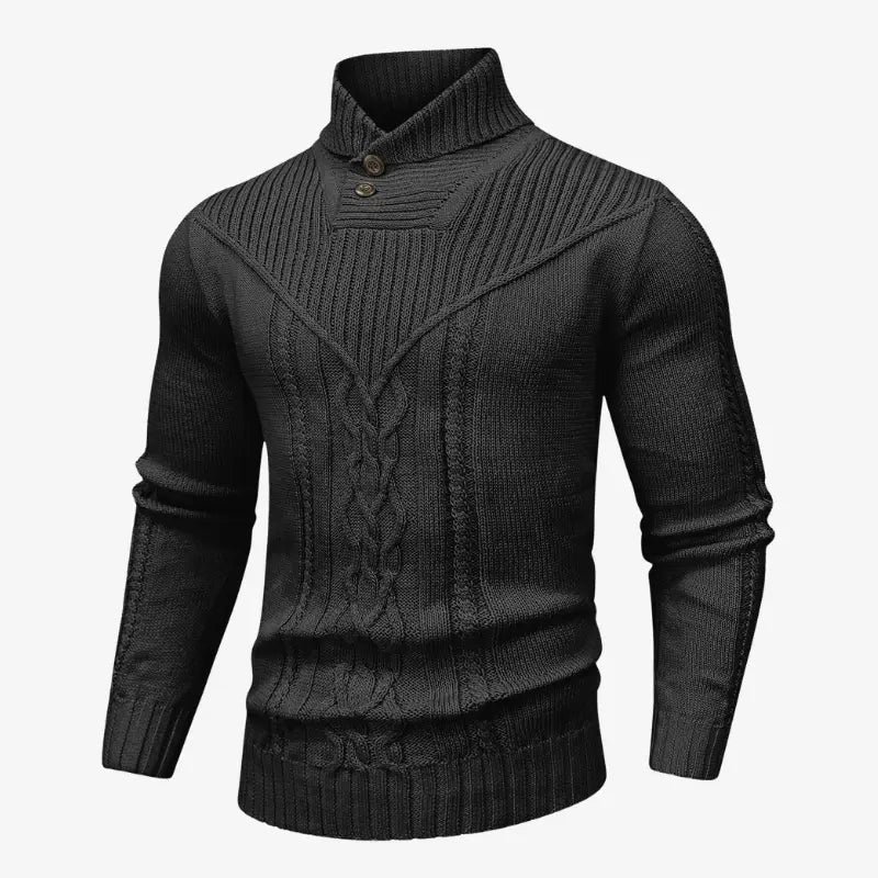 Wizoat Men's Clothing Long Sleeve Shawl Collar Cable Knit Button Fit Knitted Pullover Knitwear - Plain Black, Soft, Relaxed-Fit, Ribbed Cuffs Casual Top, Warm Fall Winter Layer for Daily Office, Matches Shirts Jeans, Hand Wash,sohochic