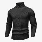 Wizoat Men's Clothing Long Sleeve Shawl Collar Cable Knit Button Fit Knitted Pullover Knitwear - Plain Black, Soft, Relaxed-Fit, Ribbed Cuffs Casual Top, Warm Fall Winter Layer for Daily Office, Matches Shirts Jeans, Hand Wash,sohochic