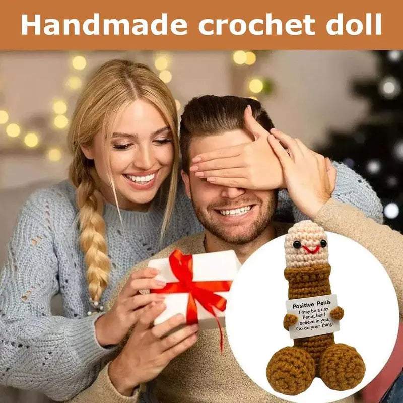 Funny Emotional Cute Crochet Doll, 1 Count Creative Knitted Decor with Positive Message Card, New Year Birthday Gift,Gifts Boyfriend,Fun Desk Decoration, Inspirational Gift for Friends Women，Support Plushies,Cuddly Doll Gift， Halloween Toy summervibes