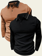 2-pack long-sleeved POLO shirt lapel T-shirt spring and autumn simple retro casual men's wear daily outdoor sports light business outdoor running wear tops