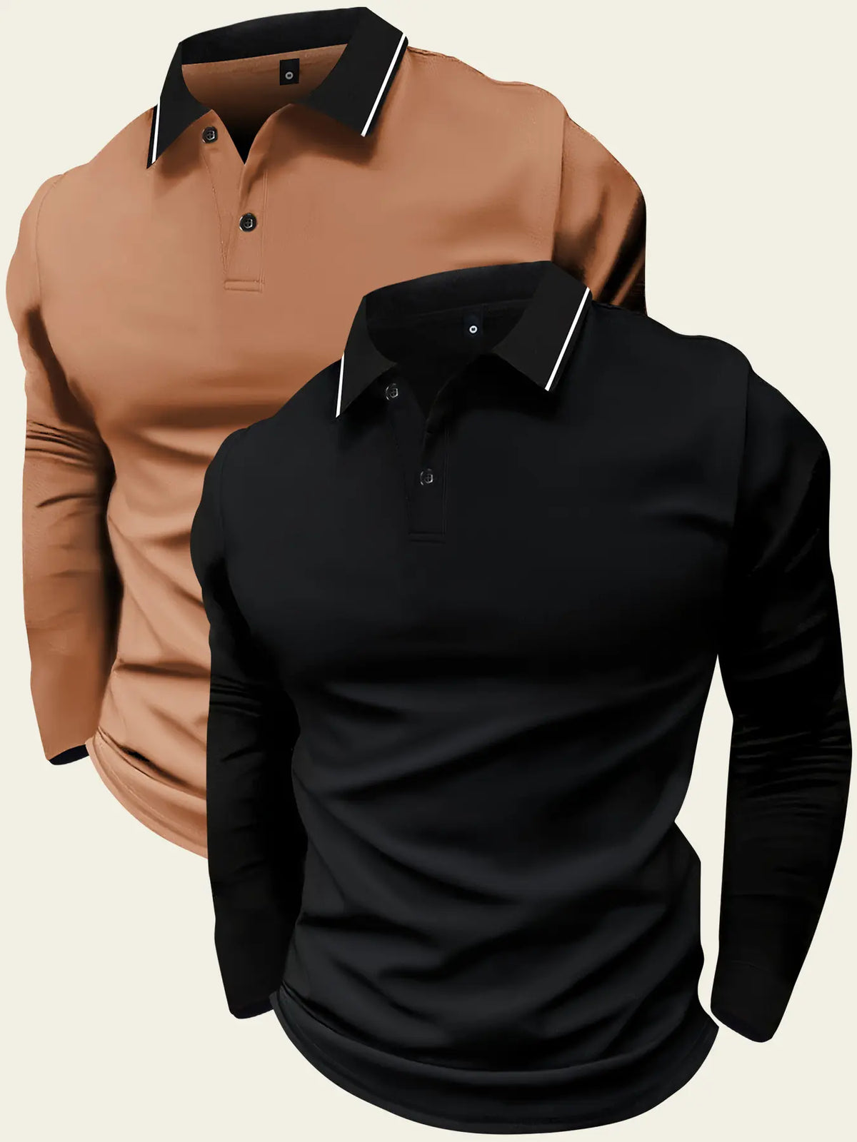 2-pack long-sleeved POLO shirt lapel T-shirt spring and autumn simple retro casual men's wear daily outdoor sports light business outdoor running wear tops