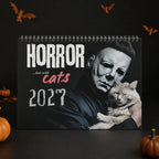 2027 Whimsical Cat Wall Calendar with Funny Horror Movie Villains and 12 Monthly Art Prints