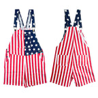 American Flag Overalls for Men and Women, Unisex Bib Pants with Soft Stretch Fabric, Breathable Summer Streetwear Outfit for Independence Day, Memorial Day, National Holiday Festivals, Parades, Parties and Casual Vacation Wear