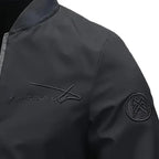 Men's Zip-Up Pilot Jacket with Pockets and Letter Embroidery