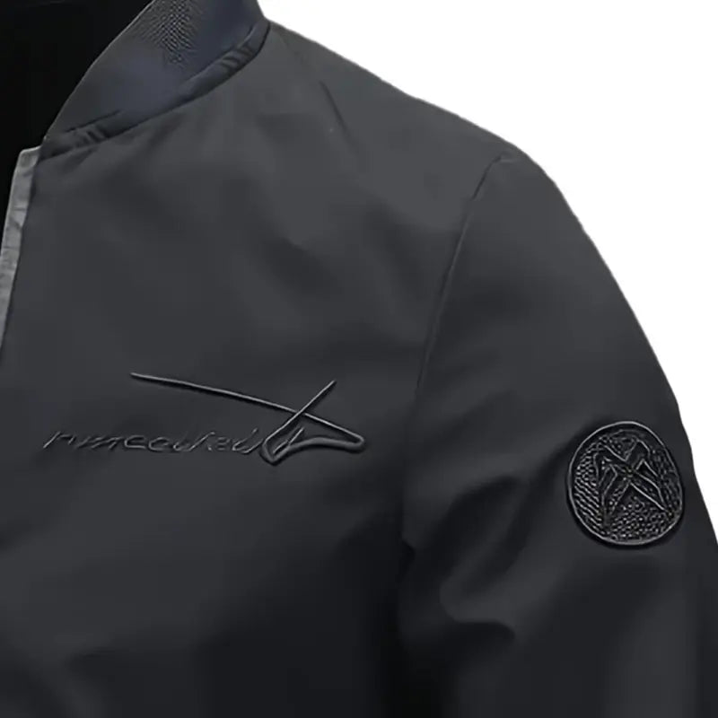 Men's Zip-Up Pilot Jacket with Pockets and Letter Embroidery