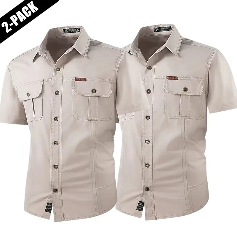 2-pack: summer outdoor casual short-sleeve work shirt with multiple pockets, lightweight design