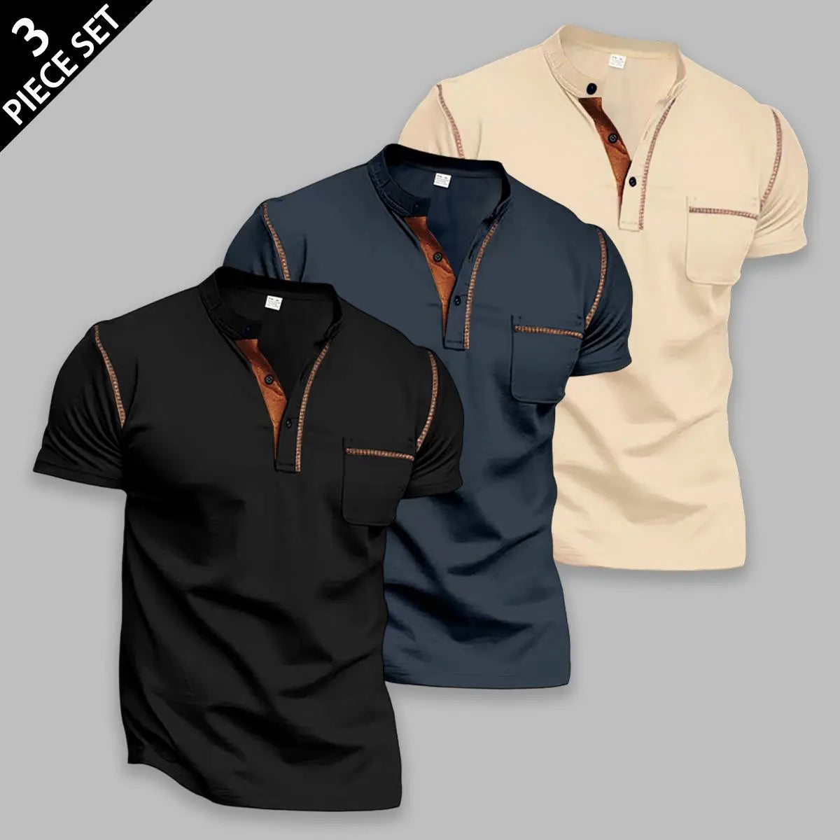Men's 4-Pack Short Sleeve Henley T-Shirts, Slim Fit Streetwear Tops with Chest Pocket & Contrast Stitch, Breathable for Daily Wear, 4-Piece Set 1, Men's T Shirts, Men’s Clothes