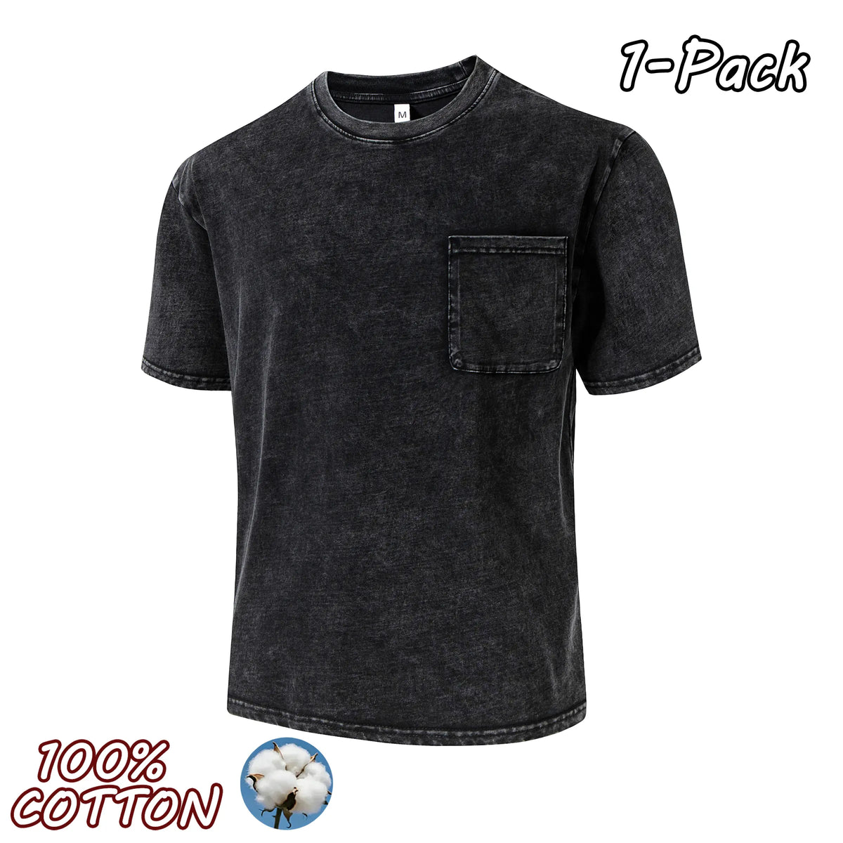 4-Pack Men's Vintage Washed 100% Cotton Crew-Neck T-Shirts