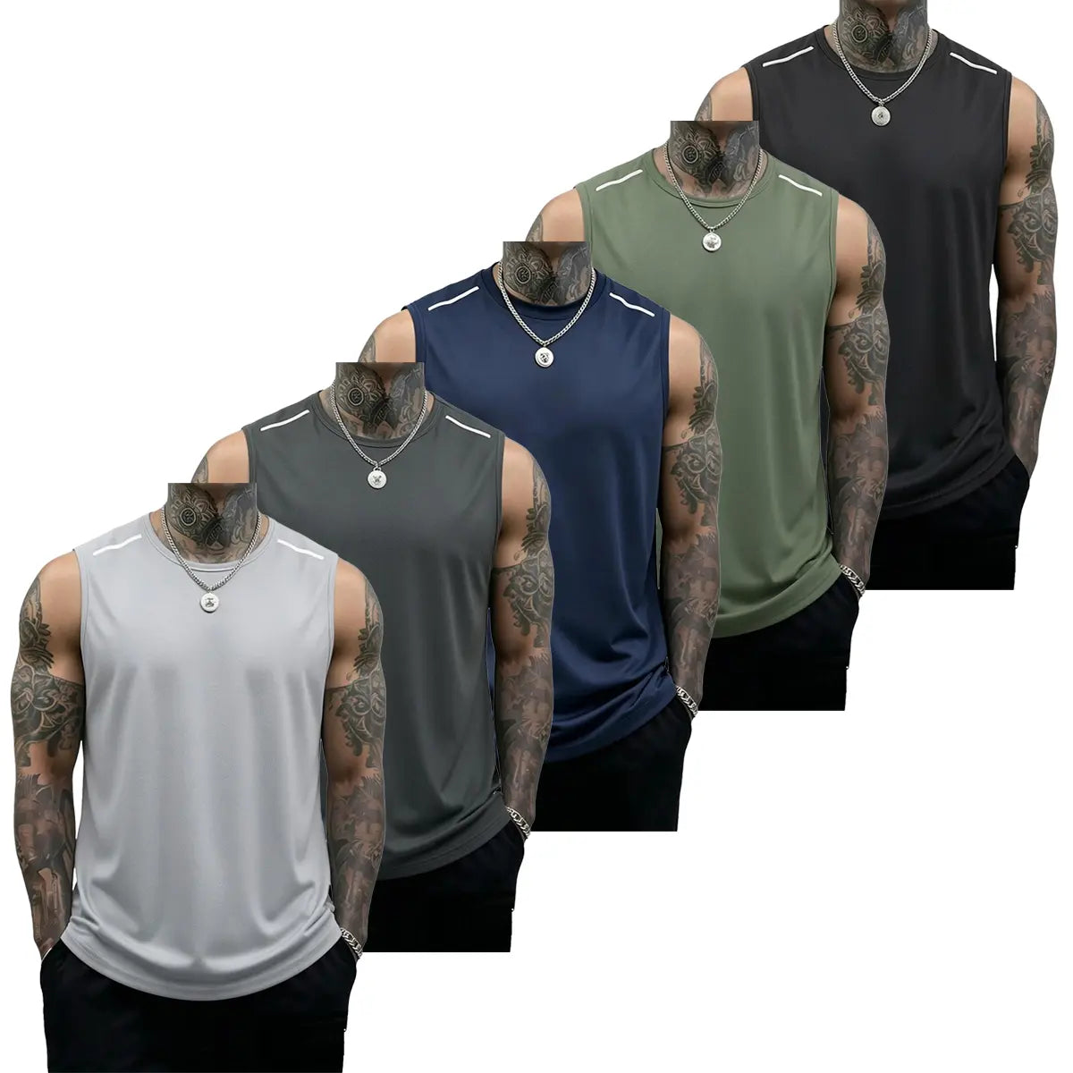 5PCS Men's Sleeveless Sports Tank Tops (Solid Color Gym Shirts)