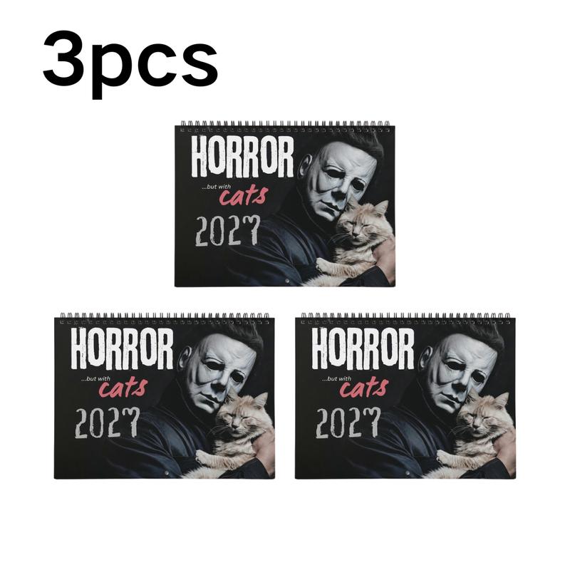 2027 Whimsical Cat Wall Calendar with Funny Horror Movie Villains and 12 Monthly Art Prints