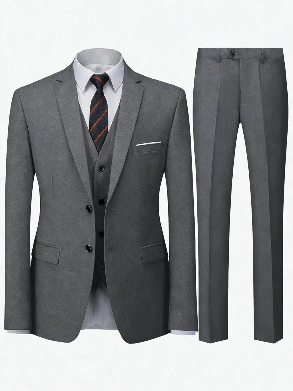 Men's Two-Piece Suit, Classic High-Quality Fitted Polyester Blazer and Pants, Casual Style, Suitable for All Seasons, Business, Party & Office Wear, Set Suit