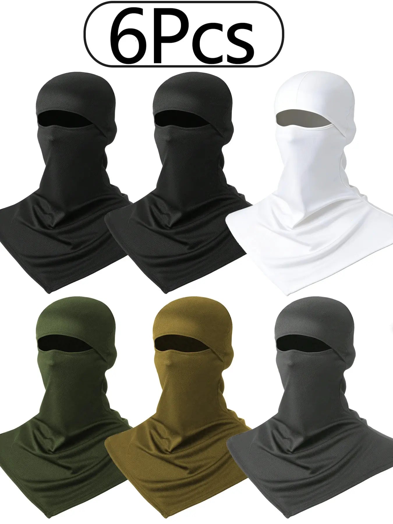 6 Pack Breathable Long-Length Full Face Mask for Men & Women, Sun Protection Quick-Dry Fishing Head Cover, Sweat-Absorbent Sports Balaclava