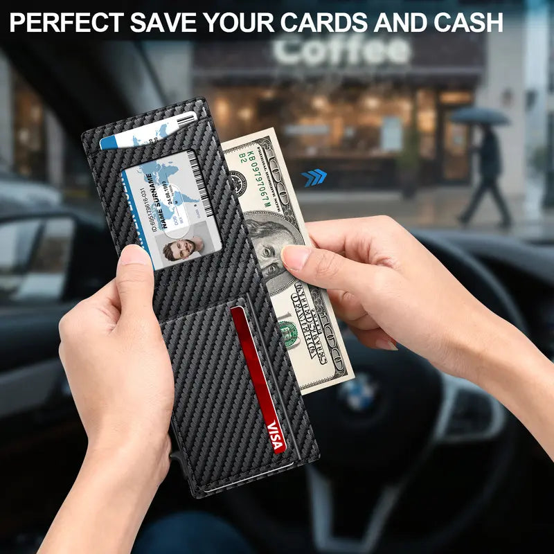 Men's RFID Minimalist Bifold Wallet with Pop-Up Card Holder and Money Clip