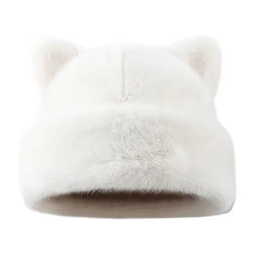 Cute Cat Ear Plush Hat, Fuzzy Leopard Print Winter Beanie, Soft Warm Cuffed Animal Hat for Women and Teens, Daily Wear, Holiday Gift