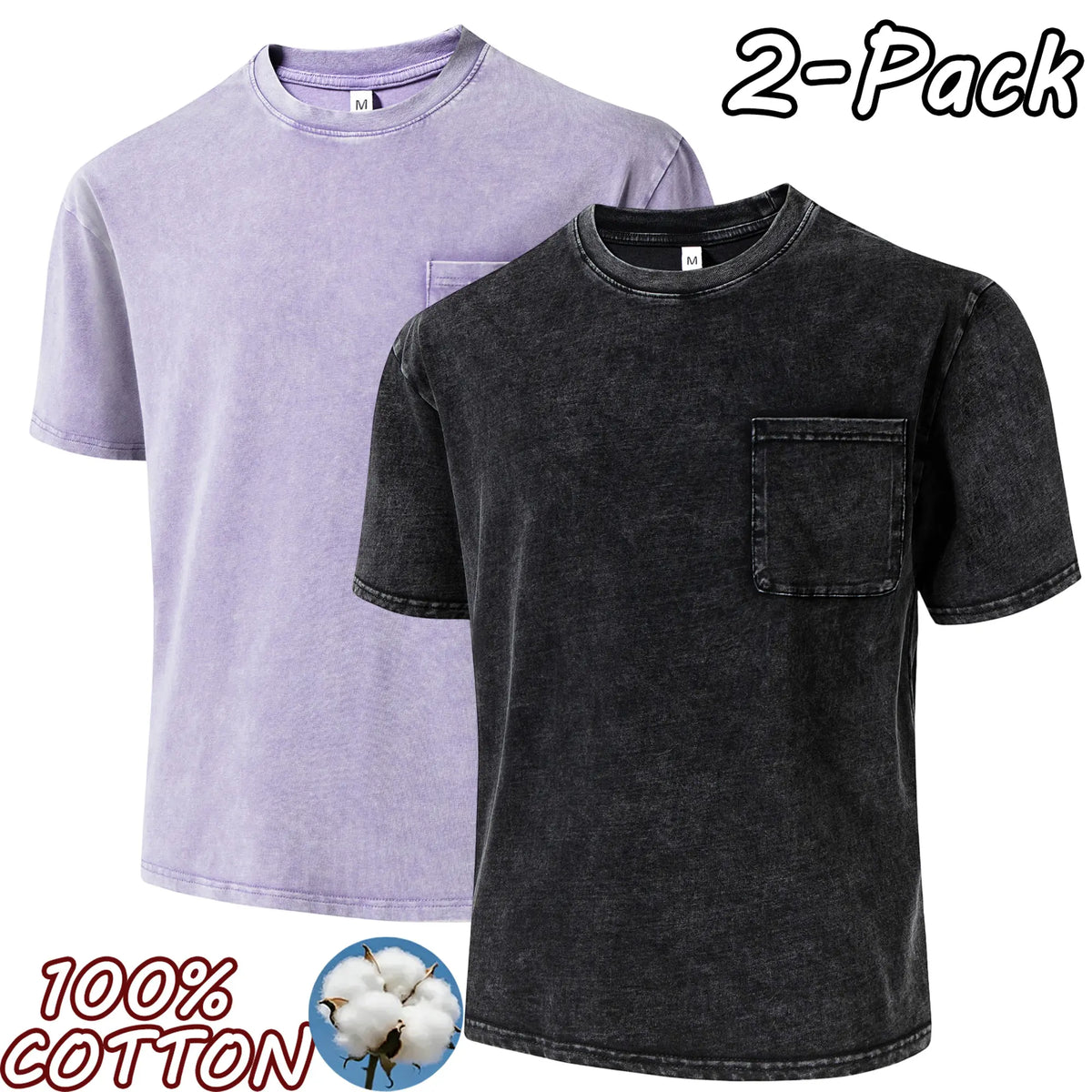 4-Pack Men's Vintage Washed 100% Cotton Crew-Neck T-Shirts