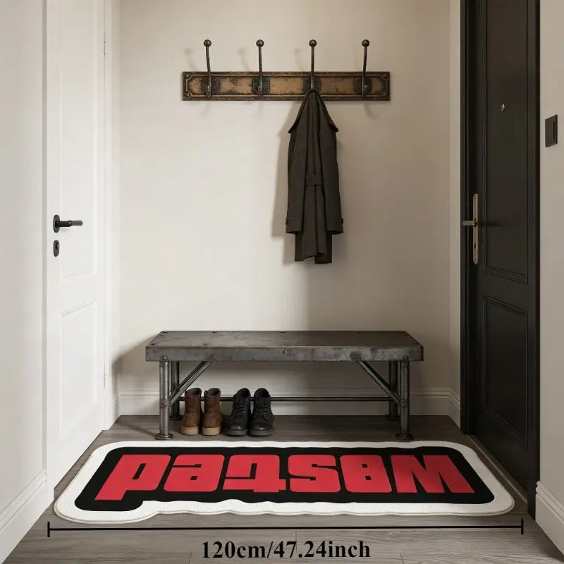 Y2K "WASTED" Letter Black & Red Contrast Bedside Strip Runner Rug