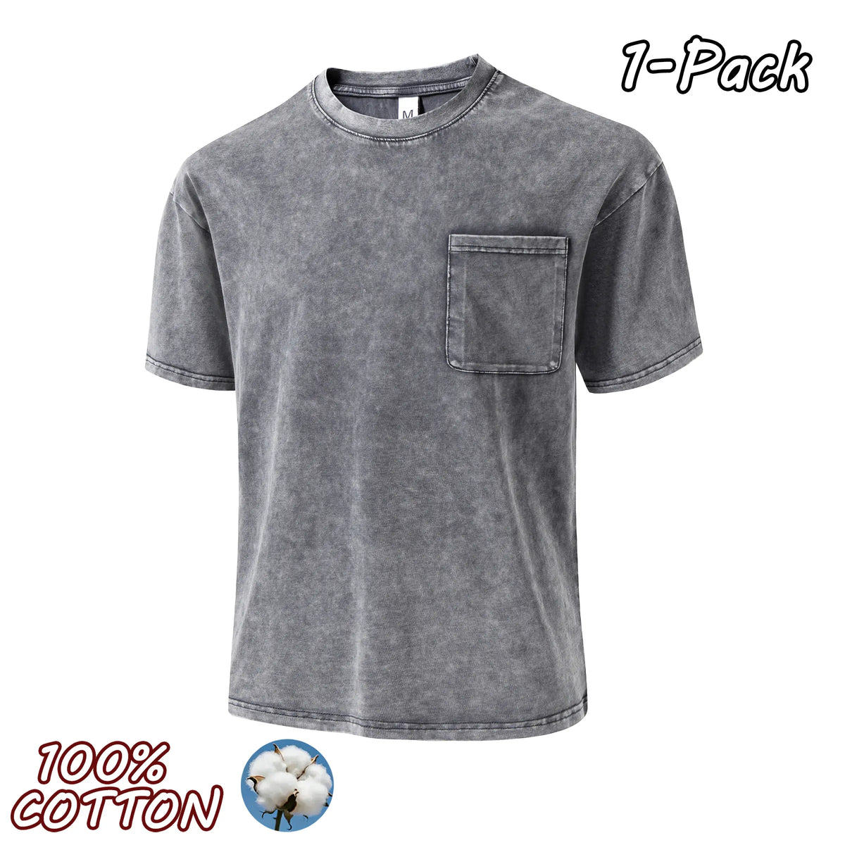 4-Pack Men's Vintage Washed 100% Cotton Crew-Neck T-Shirts