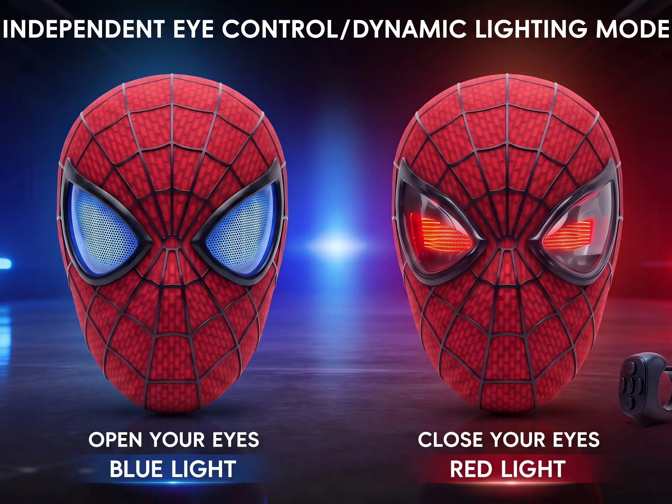 Cool Hero Mask Remote Control Skin-friendly Red & BlueLights Perfect for Cosplay, Halloween, Festivals, Parties -26cm x 19cm x 11cm - Plastic Material