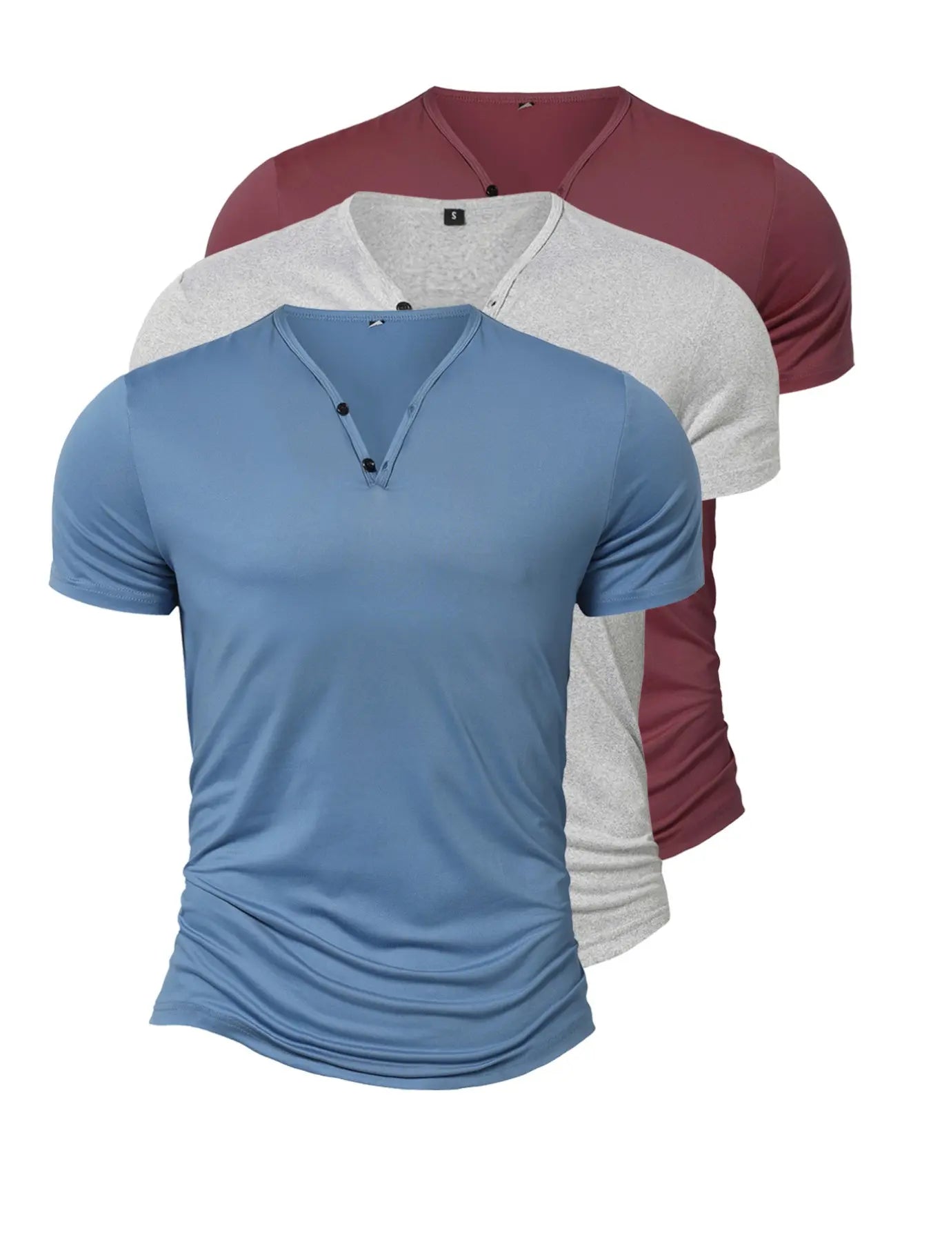 Men's 3-Pack Slim Fit V-Neck Henley T-Shirt: Lightweight Breathable Sport Short Sleeve