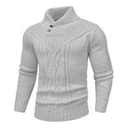 Wizoat Men's Clothing Long Sleeve Shawl Collar Cable Knit Button Fit Knitted Pullover Knitwear - Plain Black, Soft, Relaxed-Fit, Ribbed Cuffs Casual Top, Warm Fall Winter Layer for Daily Office, Matches Shirts Jeans, Hand Wash,sohochic