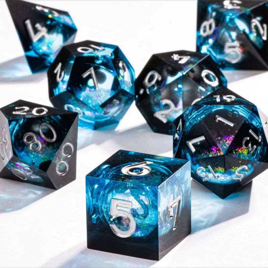 Rotating Eye Dnd Dice Set, 7 Piece Liquid Core Polyhedral Dice Game for Dungeons & Dragons Rpg, Resin Sharp Edge D&d Dice