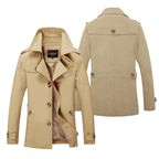 Men’s Elegant Plain Long Pea Coat - Single-Breasted, Turn-Down Collar, Slim Fit Casual Outdoor Jacket, Mens Tops Outerwear for Office, Everyday Wear