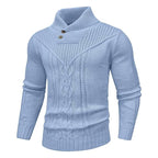 Men's Shawl Collar Cable Knit Pullover Sweater with Button Detail and Long Sleeves for Winter