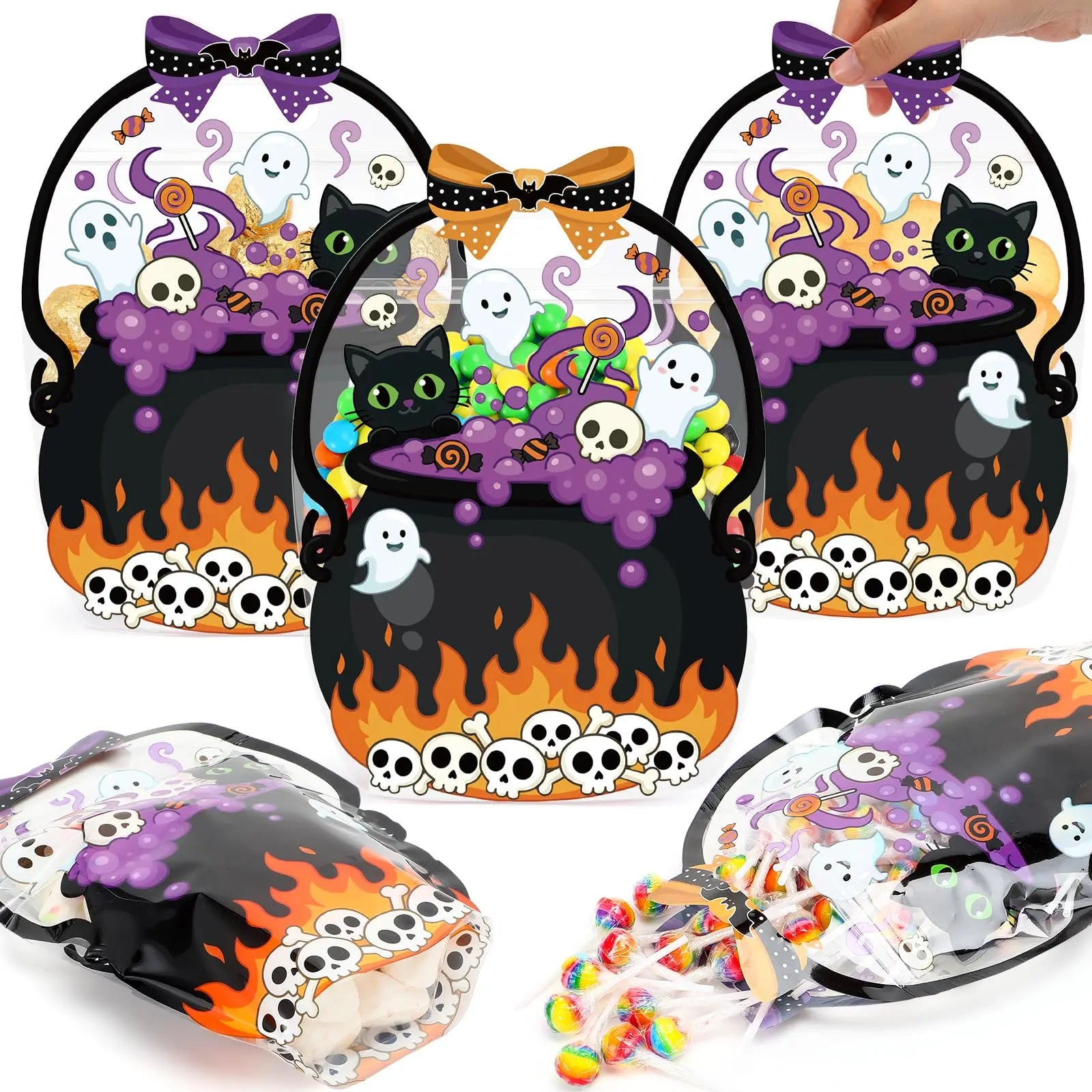 Halloween Vintage Pumpkin Skeleton Plastic Trick or Treat Goodie Bags Set (24/50 Pack)