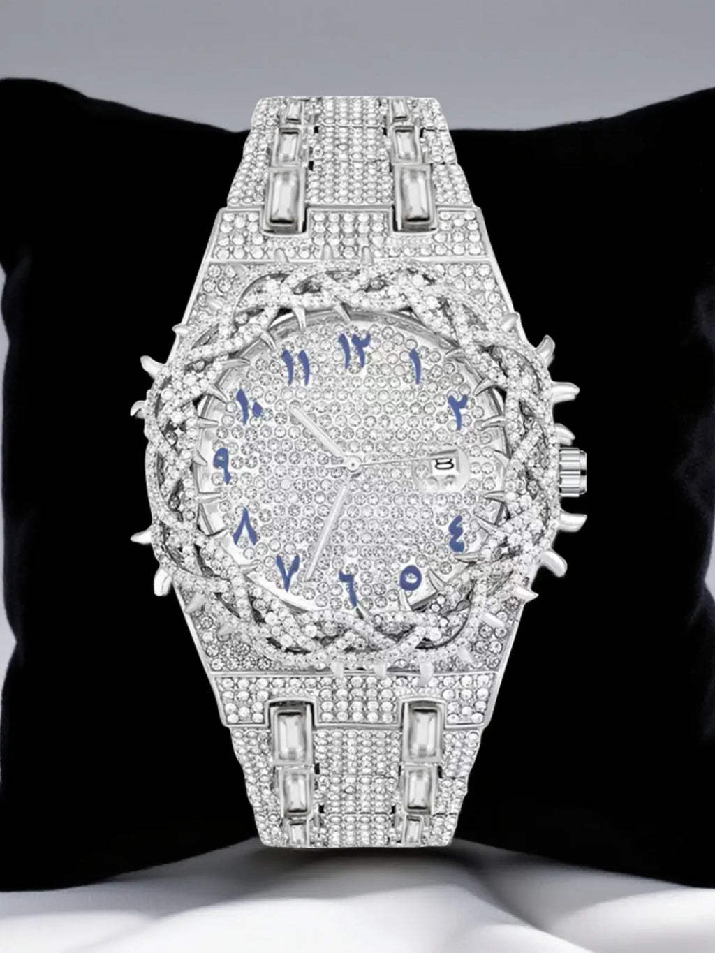 Unisex New Hip-Hop Style Quartz Watch, Fashion Wristwatches, Analog Wristwatch, Quartz Analog Timepiece, Rhinestone Strap & Full Iced-Out Large Dial, Unique Zirconia Design Wrist Watch, Party Gift for Men and Women, Fashionable Party Watch