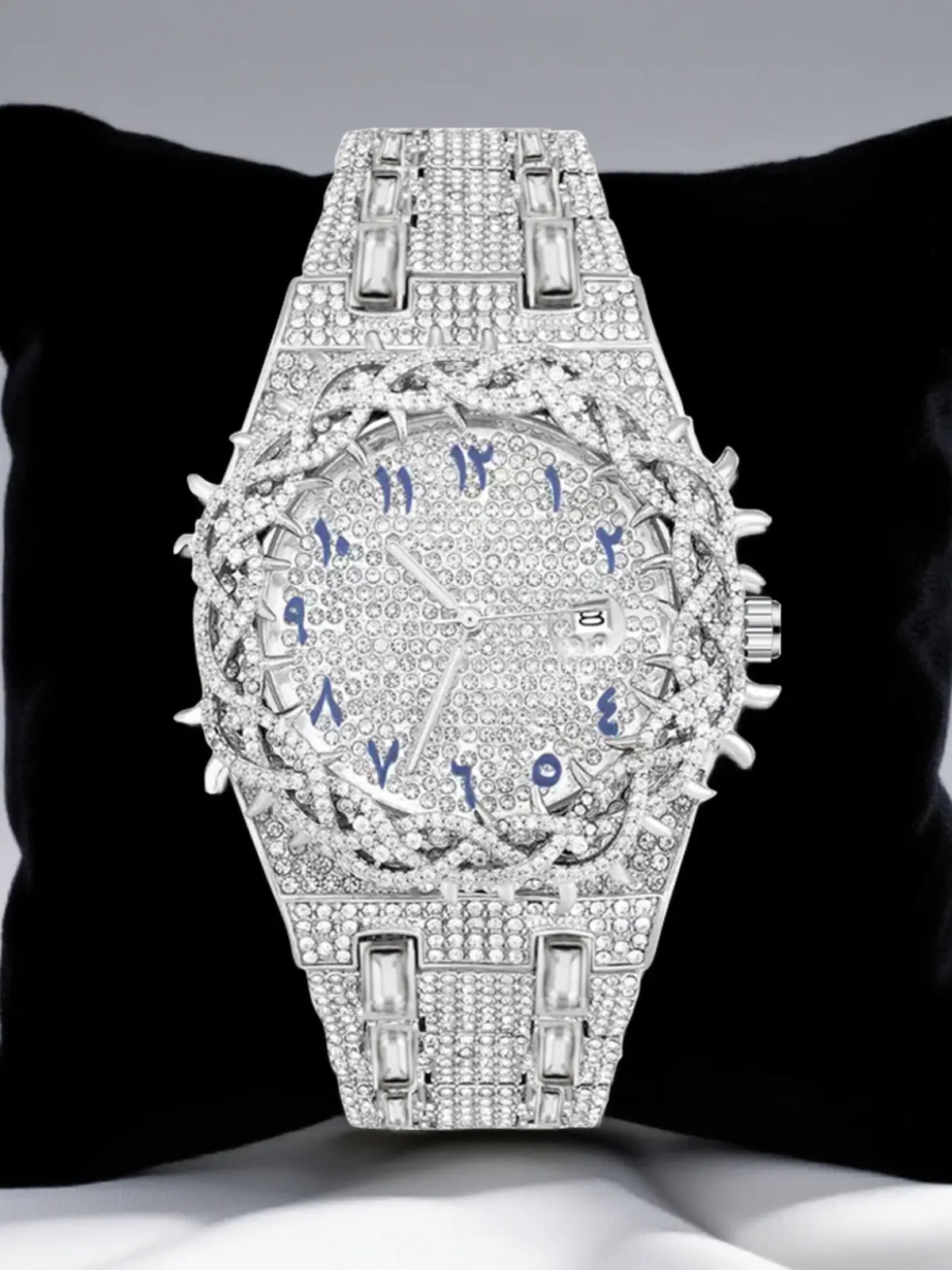 Unisex New Hip-Hop Style Quartz Watch, Fashion Wristwatches, Analog Wristwatch, Quartz Analog Timepiece, Rhinestone Strap & Full Iced-Out Large Dial, Unique Zirconia Design Wrist Watch, Party Gift for Men and Women, Fashionable Party Watch