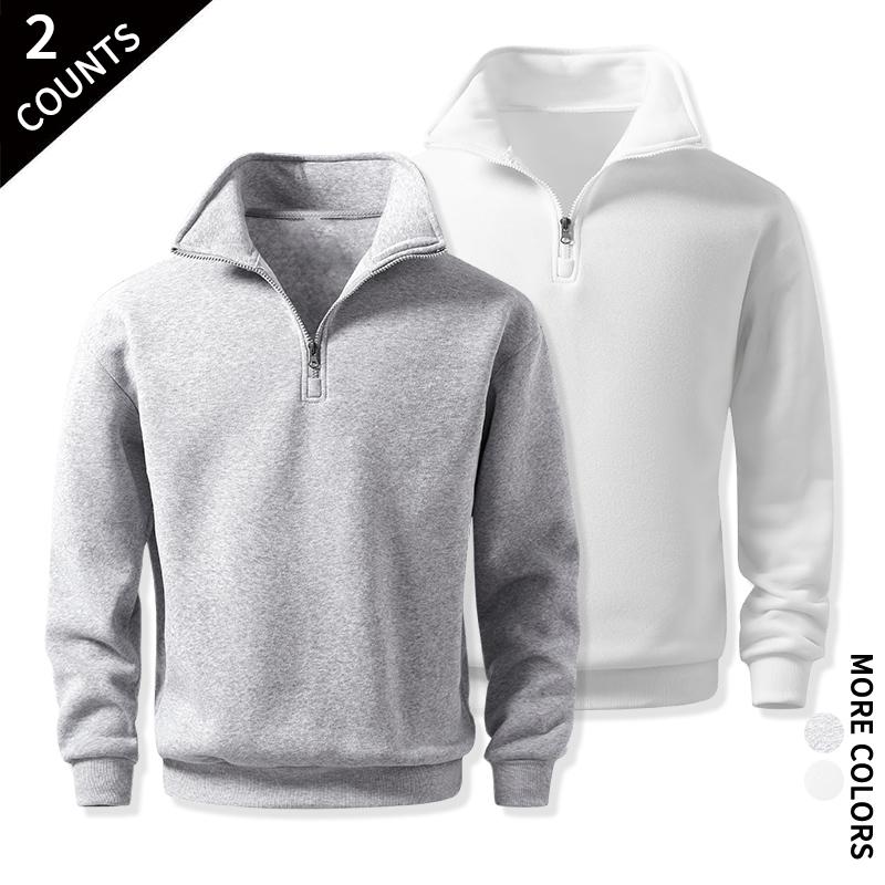 Men's 2-Pack Quarter-Zip Cozy Sweatshirts - Classic Stand Collar Long-Sleeve Mens Clothing, Outdoor Daily Fitness Wear, Guys Anniversary & Boyfriend Birthday Gift