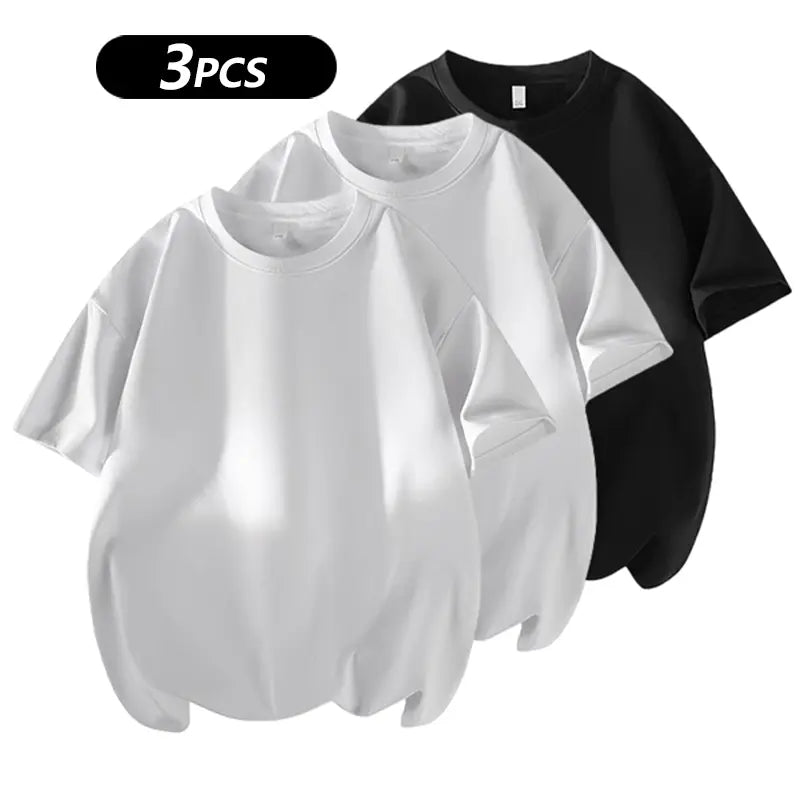 summervibes Men's 3PCS 100% cotton Crew Neck T-Shirts Set - Soft Loose Fit Navy Gray Black Tees for Casual Daily Wear Crewneck Classic