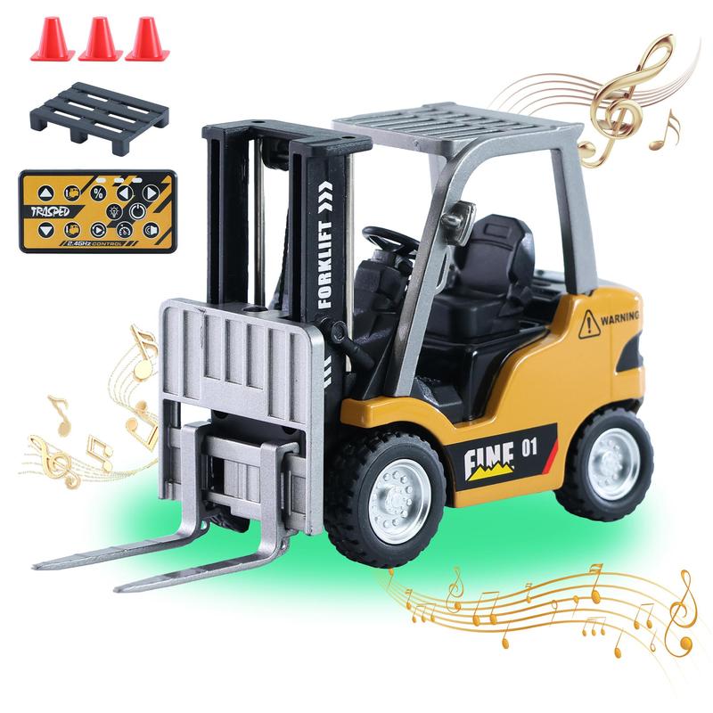 1/64 MINI RC Forklift Toy,Remote Control Engineering Truck with Lights & Sounds,2 in 1 Lift Fork & Hook Truck for Adults Boys Kids Age 6-8 8-12 Years Old.