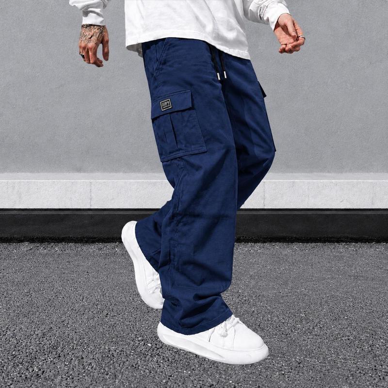 URMCZ Men's 3-Pack Basic Menswear Plain Cargo Pants, Wide Leg Elastic Belt Loose Work Trousers with Pockets, Comfortable Day Outdoor Hiking Bottoms