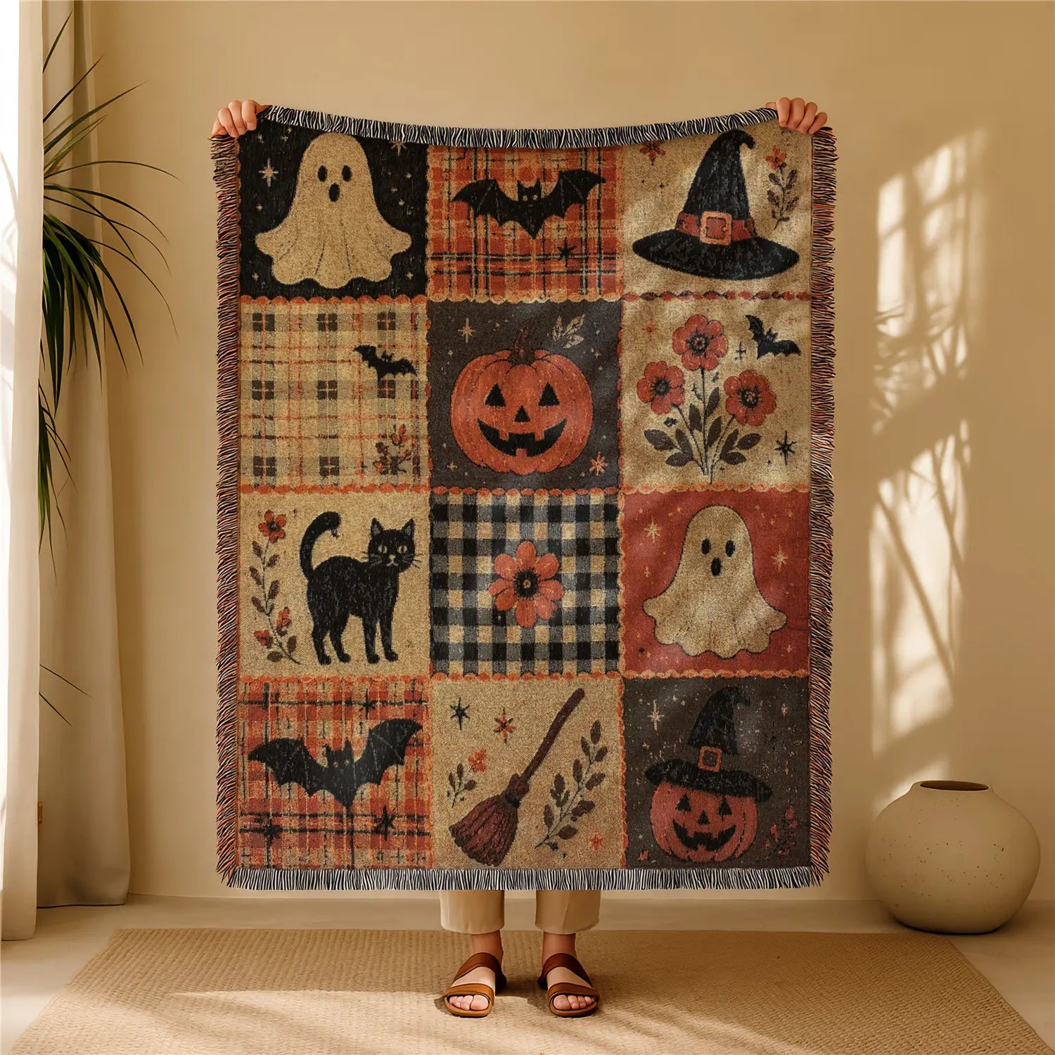 Multi-Function Geometric Tassel Throw Blanket & Sofa Cover