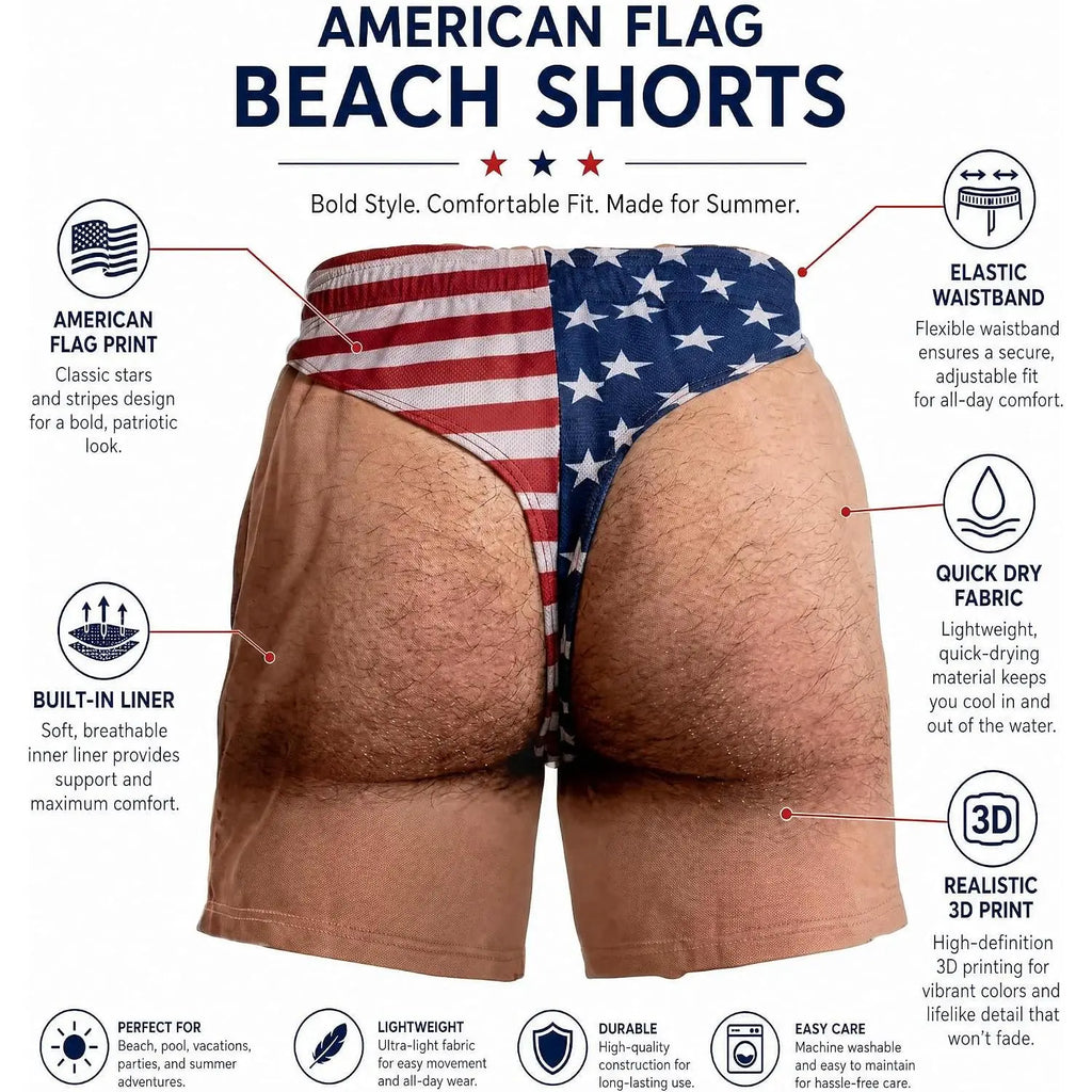 Men's Novelty Patriotic Swim Trunks - American Flag Freedom & Chill Quick Dry Beach Shorts with Mesh Lining - Funny Ugly Summer Hawaiian Shirt Vacation Gifts for Him