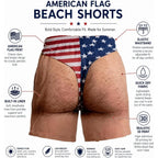 Men's Novelty Patriotic Swim Trunks - American Flag Freedom & Chill Quick Dry Beach Shorts with Mesh Lining - Funny Ugly Summer Hawaiian Shirt Vacation Gifts for Him