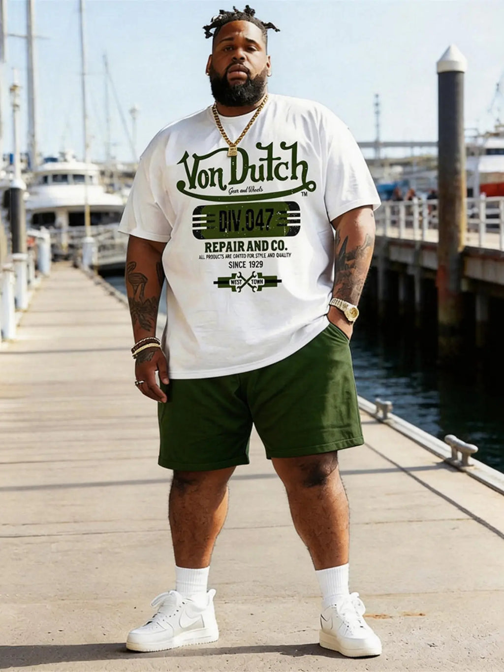 Men's Two-Piece Set, Short Sleeve Casual Outfit, Printed T-Shirt & Shorts, Summer Vacation, Street Wear