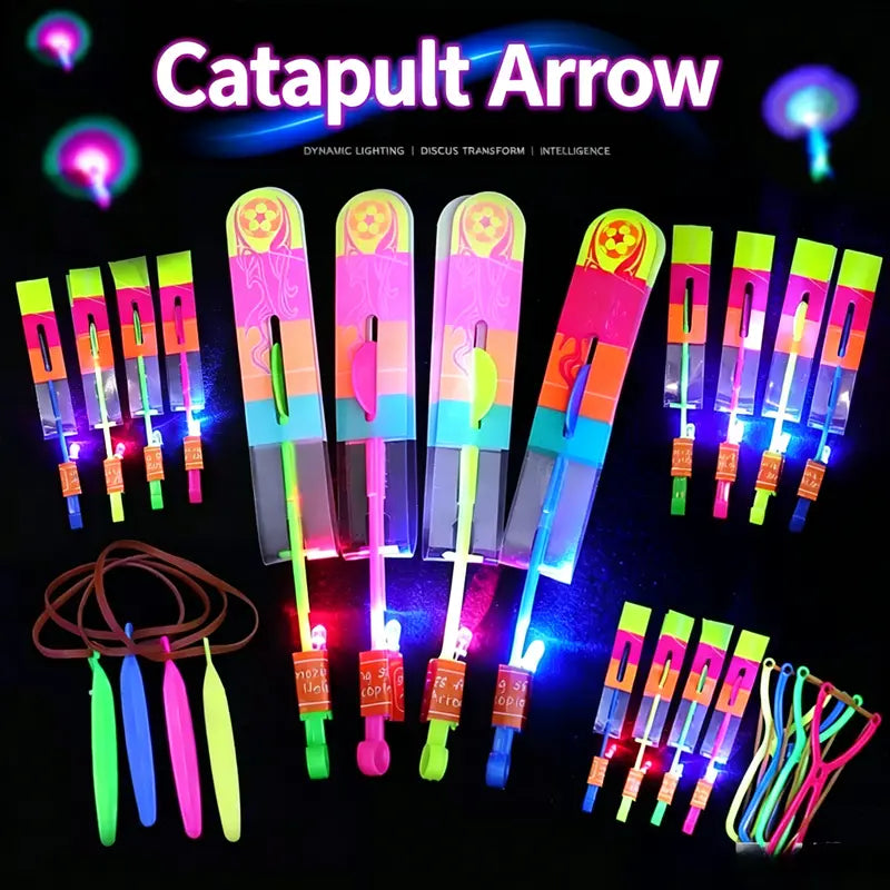 Unisex Battery-Powered LED Slingshot Helicopter Kids Toy - 2 Flash Lights, Glow-in-the-Dark Catapult Flying Arrow, Outdoor Summer Backyard Use, Aids Memory Training & Observation, Kids Toys, Memory Training And Observation